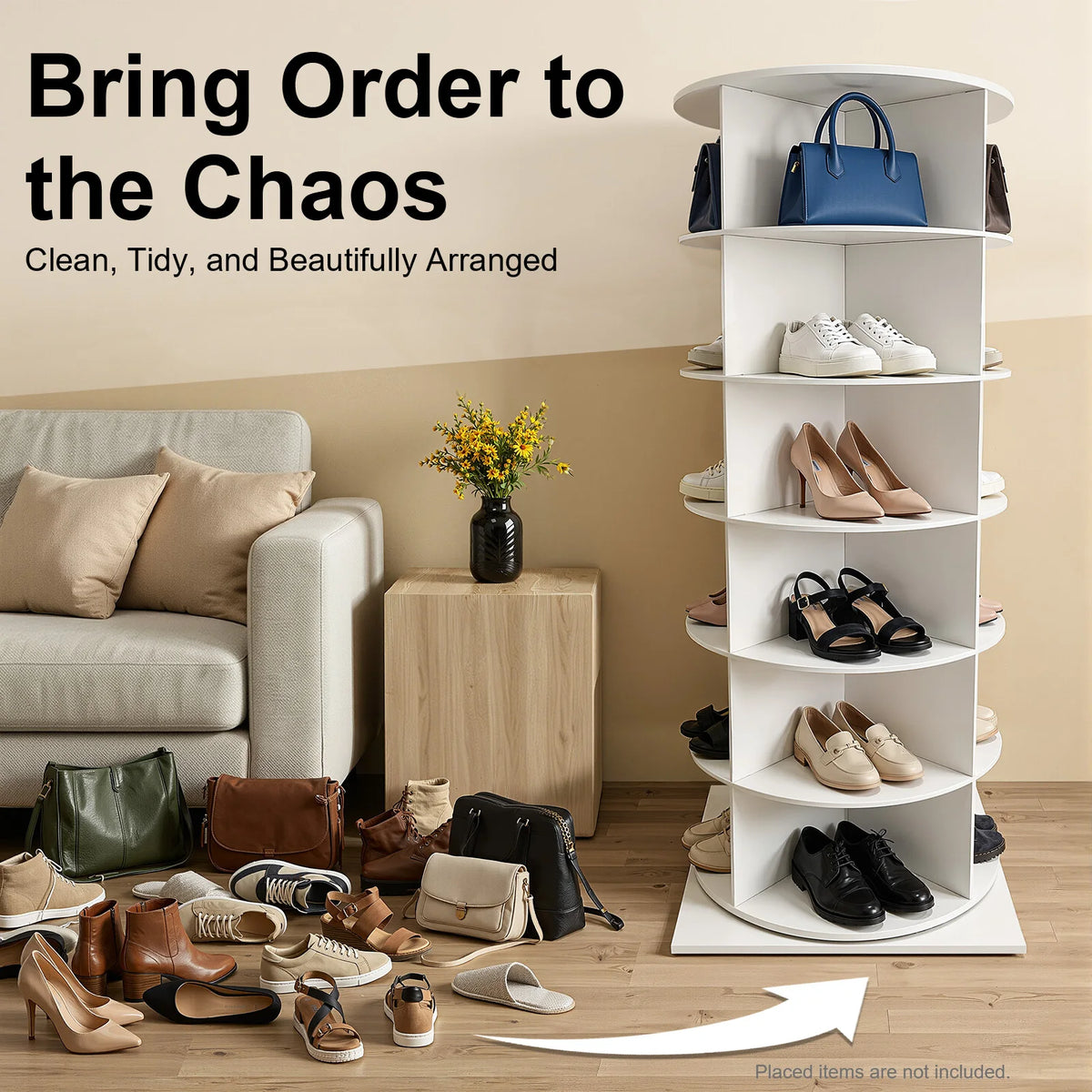 360° Rotating Shoe Rack 6-Tier 24 Pairs, Large Capacity Corner Floor Standing Shoe Organizer for Entryway Living Room