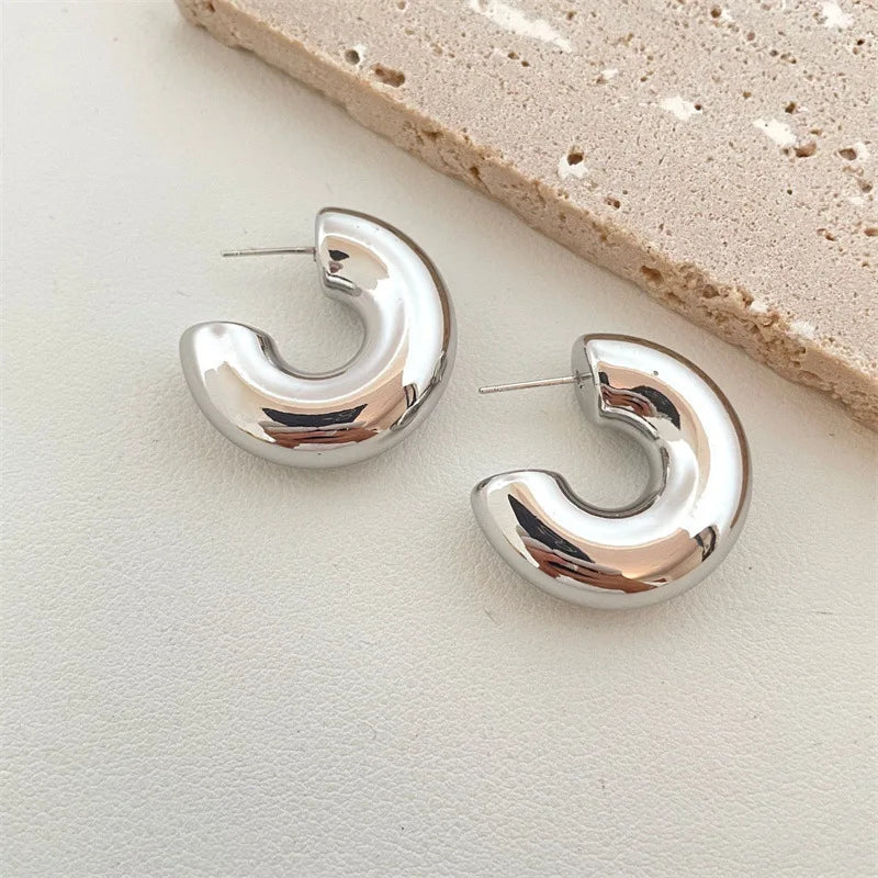 Fashion Chunky C-shape Drop Earrings for Women Geometry Round Circle Dangle Earrings Punk Party Simple Design Jewelry