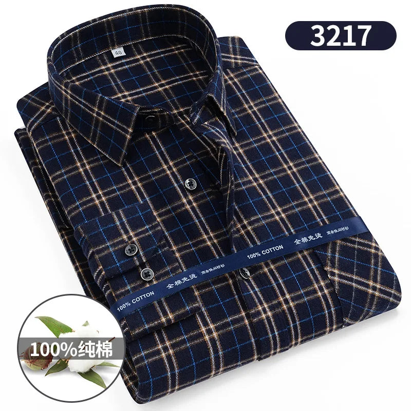 Size 11XL 10XL 9XL Fashion Flannel Plaid Shirts For Mens Long Sleeve Cotton Casual Soft Standard-Fit Male Shirt Blouse Clothing