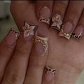 24pcs Leopard Print French False Nail Spicy Girls Press on Nails Wearable Sets Flower Brown Short Square Fake Nails with Diamond