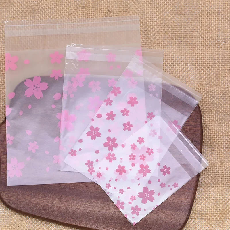100pcs Transparent Cherry Blossom Packaging Bags Fresh Bags Dustproof Bags Candy Biscuits Jewelry Packaging Bags Reusable DIY