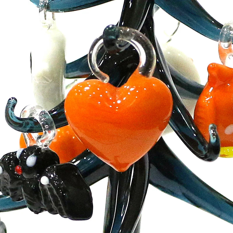 Halloween Decor Cute Glass Tree Figurine Ornaments with Mini Owl Spider Bat Pumpkin Cross Ghost Evil Eye Heart Moon Hat Pendant