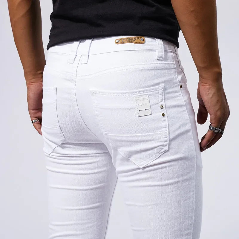 Men's White Casual Jeans New Denim Pants Comfortable Fashion Stretch Slim Fit Straight Trousers Male Clothing Streetwear