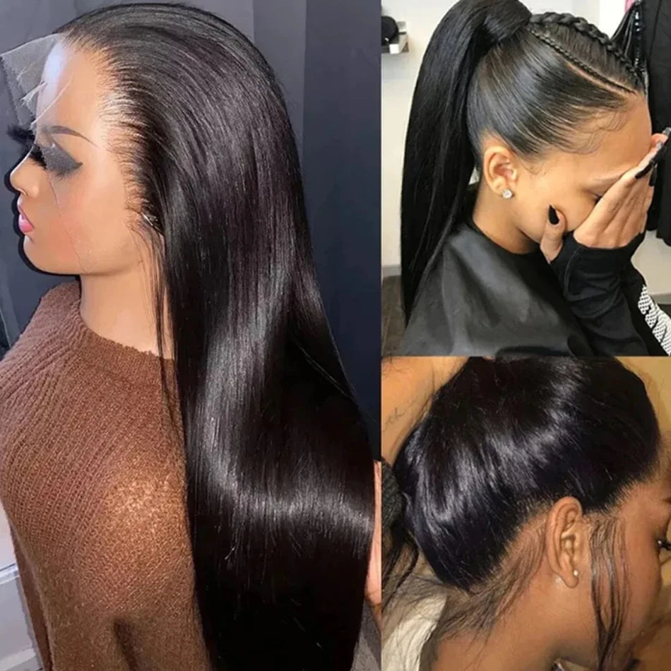13X6 HD Transparent Lace Front Human Hair Wig 13x4 Straight Frontal Wig Pre Plucked 250 Density HD Lace Closure Wig Indian