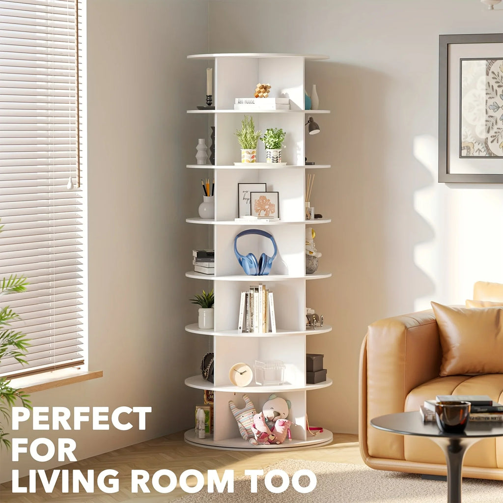 7-Tier Vertical Shoe Organizer Rack - 360° Spinning Tower | Foldable Space-Saving Storage for Home, Retail Store & Commercial