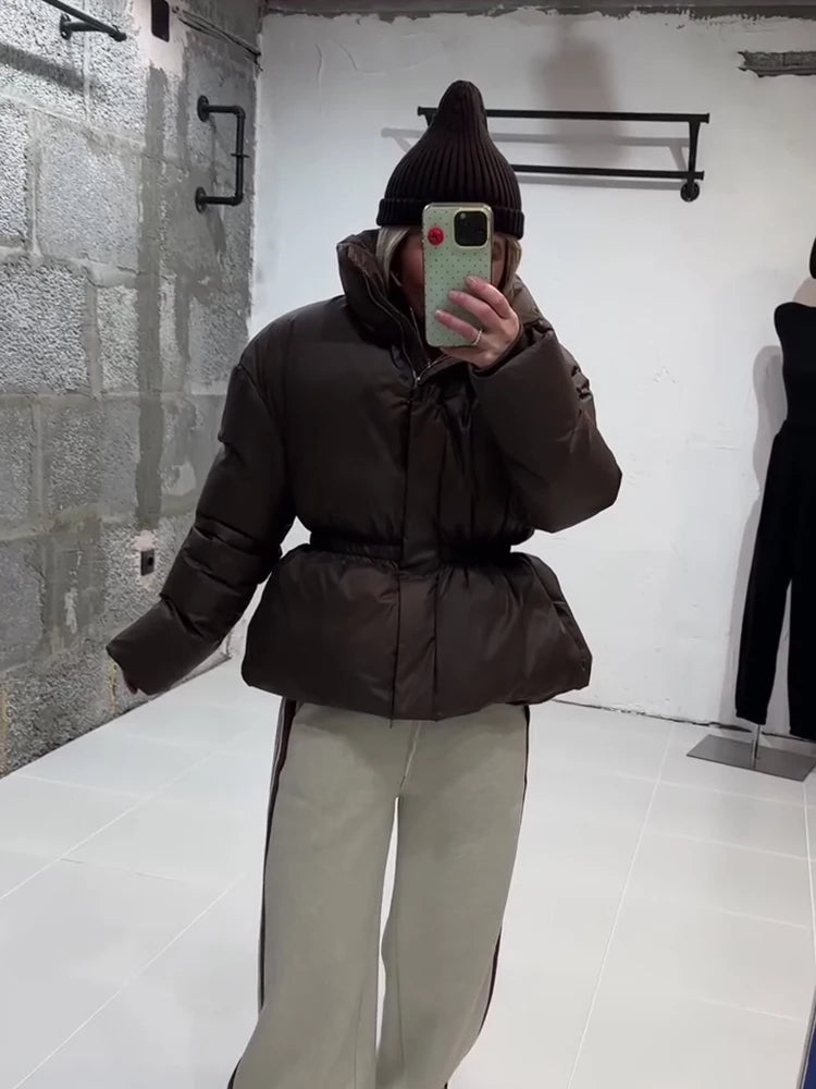 Women's Winter Jacket Hooded Short Top Cropped Drawstring Waist Coat Long Sleeve Warm Oversized Jackets Streetwear Woman Clothes