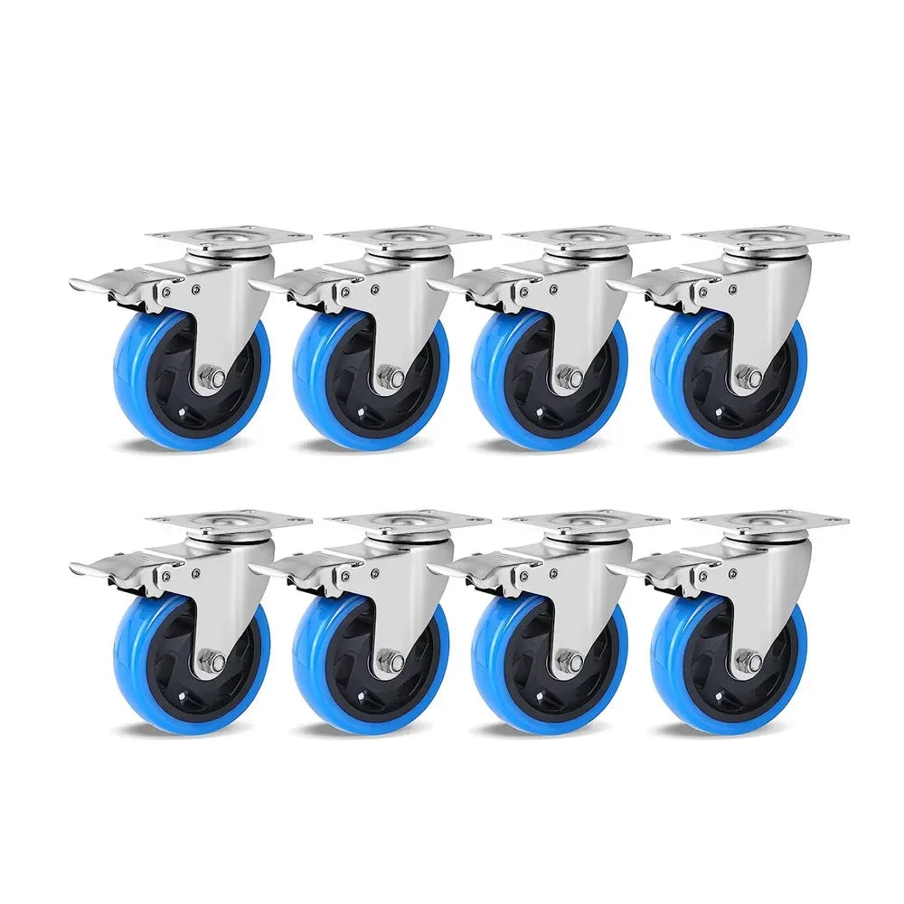 Set of Transport Rollers 100mm for Industrial Transport & Logistics 4/8x Swivel Casters with Brake, 150kg per Wheel