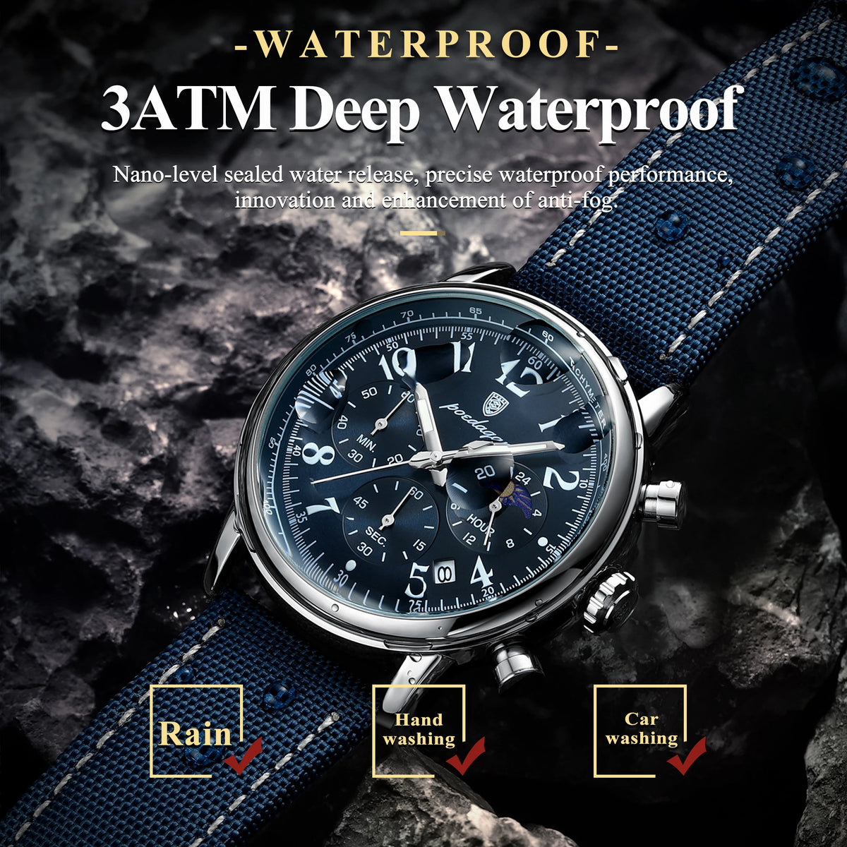 POEDAGAR Luxury Sports Military Men Watch Waterproof Luminous Chronograph Nylon Leather Date Man Wristwatch Quartz Men's Watches