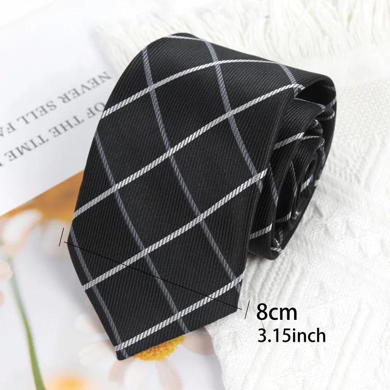 Men Ties Classic Business Necktie Black Stripes Plaid Solid Tie for Man Gifts Neck Tie for Wedding Party Accessories