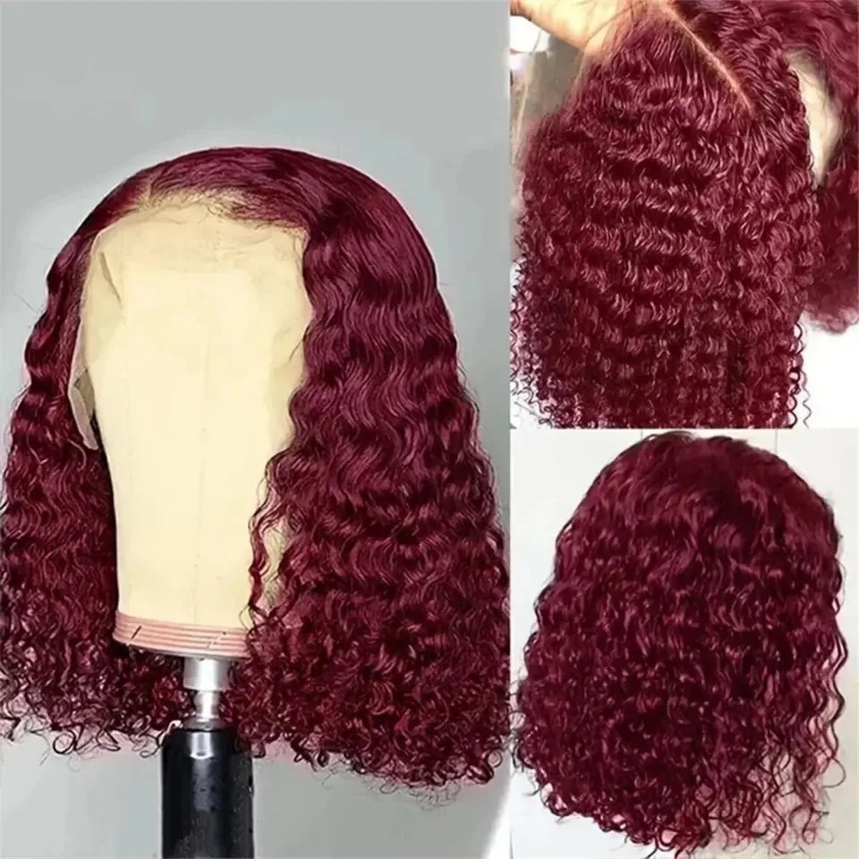 99J Red Burgundy Color Short Bob Cut Jerry Curly Synthetic 13X4X1 Lace Front Synthetic Wig For Women Preplucked Bleach Knots
