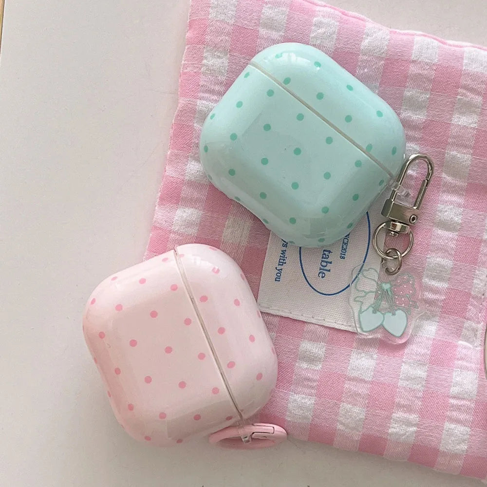 Cute Fresh Pink Green Polka Point Shockproof Protective Cover For AirPods 1 2 3 4 5 Pro Soft Couple Bow Case with Charm Pendant