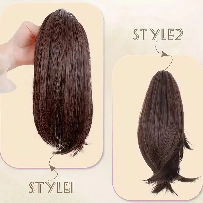 12Inch Synthetic Short Curly Ponytail Hair Extension Claw Clip Black Brown Hairpiece Invisible Instant Ponytail for Women