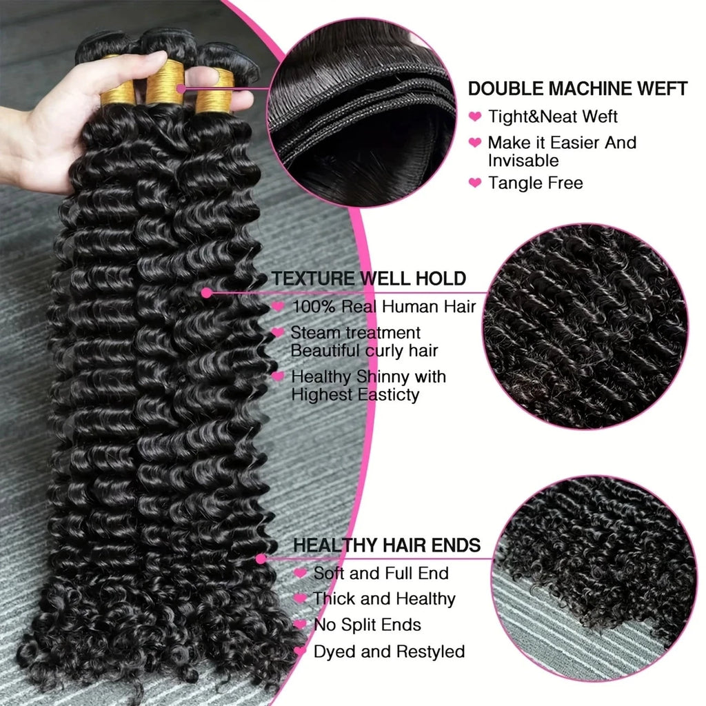 15A Human Hair Bundles 28 30 32 Inch  Deep Wave Bundles Human Hair Unprocessed Brazilian Virgin Deep Curly Weave 4 Bundle