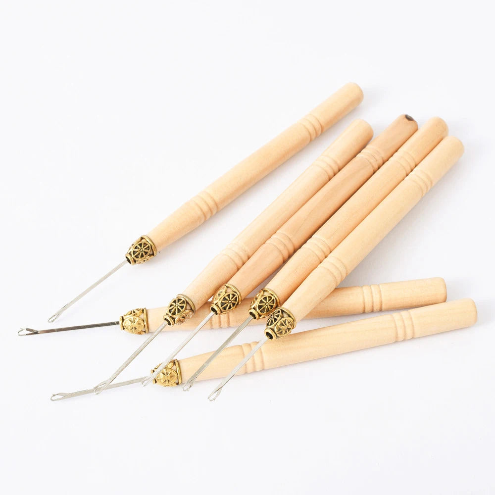 Hair Extensions Beads Tools Kit Extensions Micro Pulling Needle Wood Hair Hook with Tongue Hair Crochet Hook