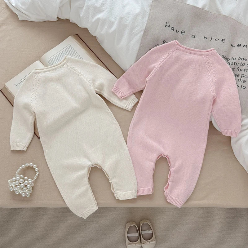 2025 Baby Knitted Rompers Pure Cotton Babies Clothing Newborn Baby Girls Knitting Princess Long Sleeves Autumn Jumpsuit Knitwear