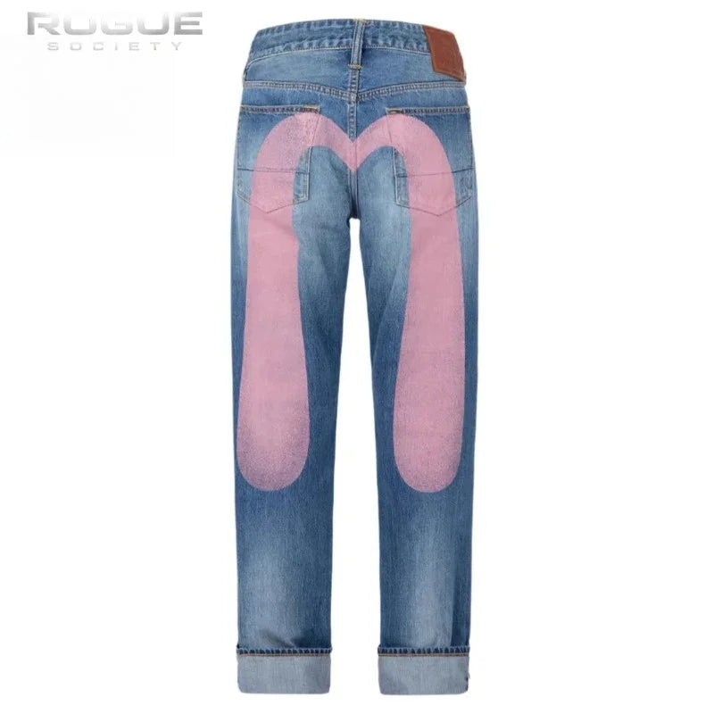 Trend Arrival Jeans Mens Loose Fit Tapered Casual Streetwear Fashion Print High Waist Straight Leg Denim Pants Harajuku Unisex