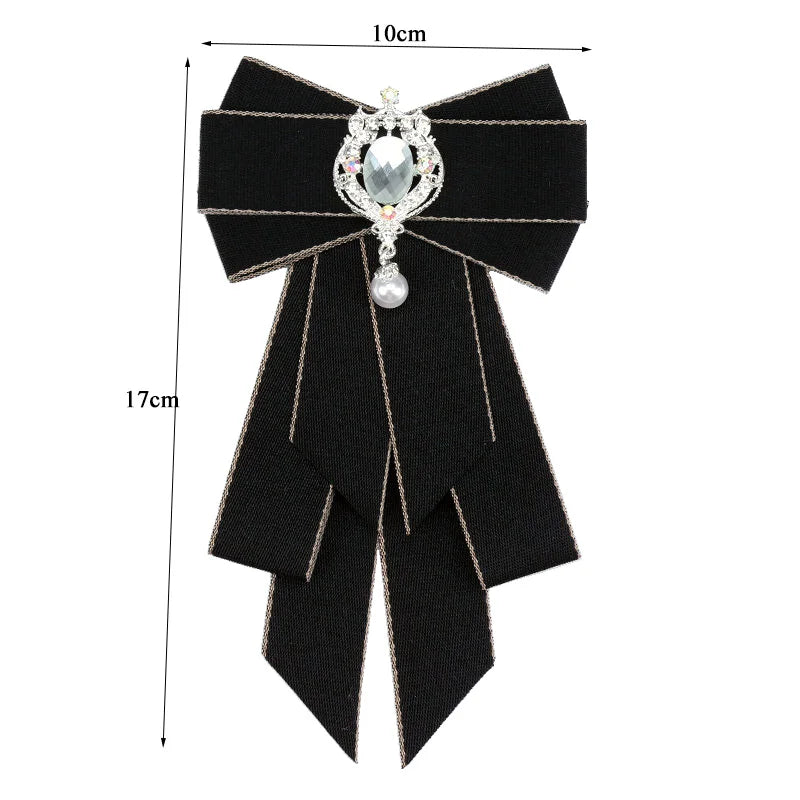 Hot School Girls Boy Elegant Classic Retro Big Bowtie Neck Tie Rhinestone Corsage Bowtie Cravat Gifts for Women Formal Neck Ties