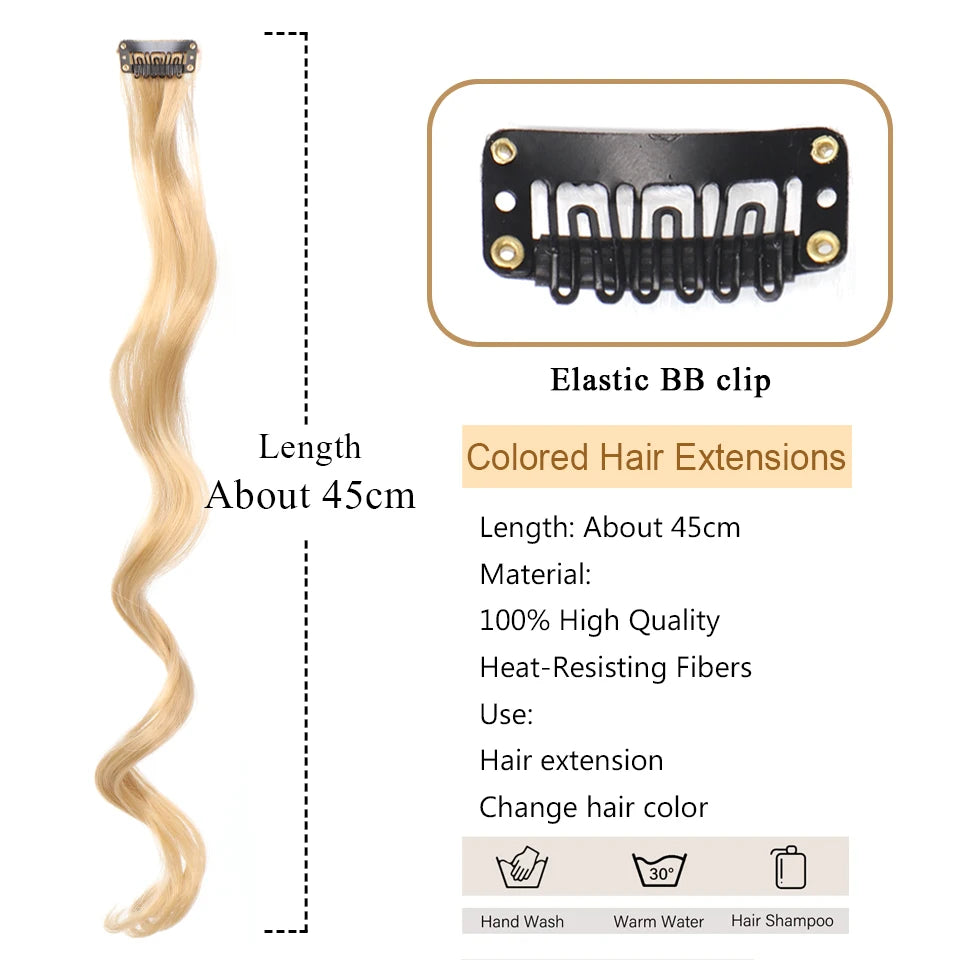 HUAYA Synthetic Long Curly Women Heat Resistant Clip In Hair Extension Hairpiece Gold Grey Purple Pink Red Colorful Extension