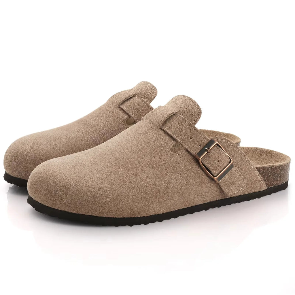 Asgard Women's Suede Clogs Leather Mules Cork Footbed Sandals Arch Support Aldult Four Seasons Adjustable Buckle Potato Shoes
