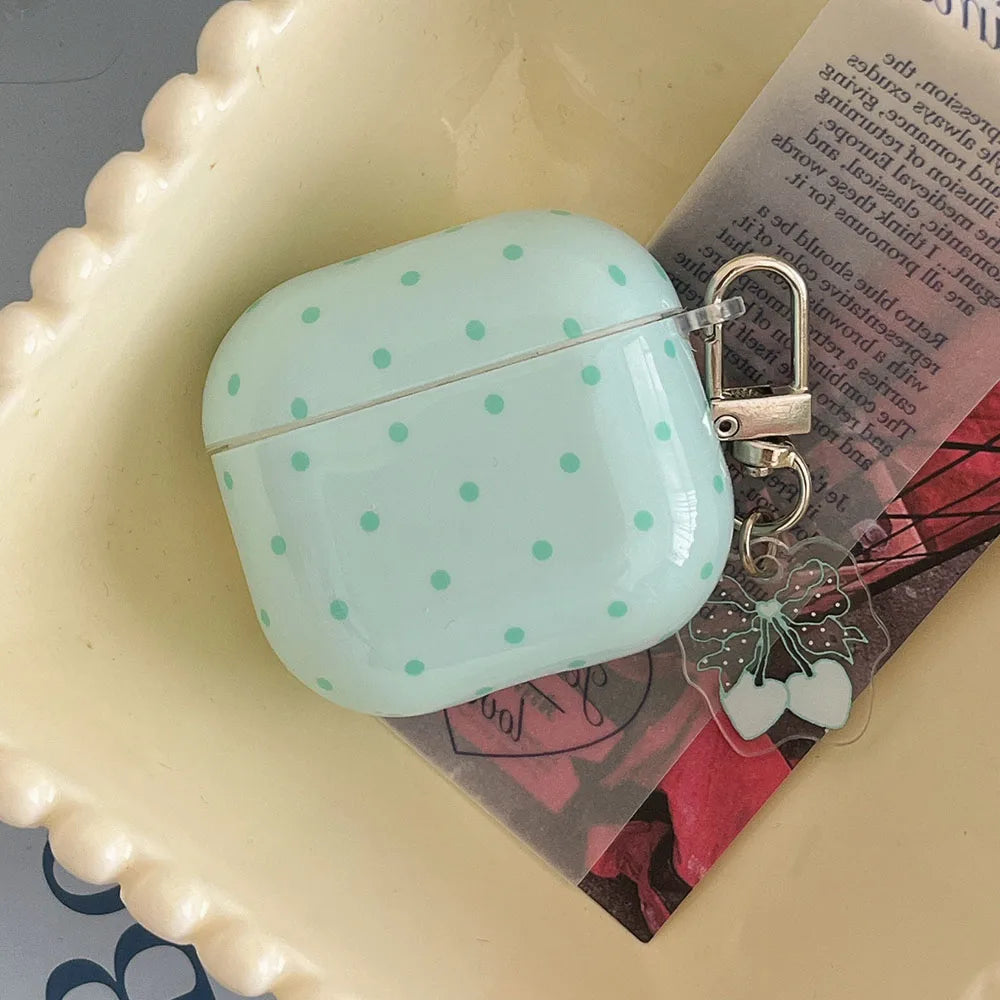 Cute Fresh Pink Green Polka Point Shockproof Protective Cover For AirPods 1 2 3 4 5 Pro Soft Couple Bow Case with Charm Pendant