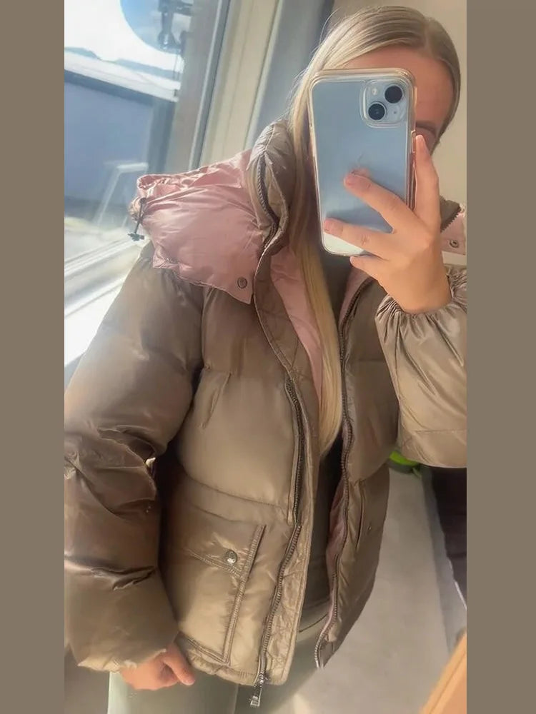 Lightweight Puffer Women's Warm Down Jacket Hooded Jackets Oversized Casual Chic Cotton Coat 2025 Winter New Female Outerwear