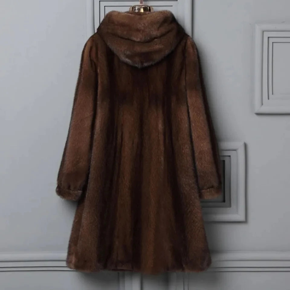 Women's Mink Fur Coat 9XL Thicken Parkas Middle-aged Mother Winter Hooded Mink Overcoat Fashion Warm Long Faux Fur Coats Female