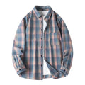 Men Shirt Plaid FlannelLong Sleeve Blue Loose Mens Casual Shirt Oversized Spring Autumn Comfortable Male Soft Dress Shirt