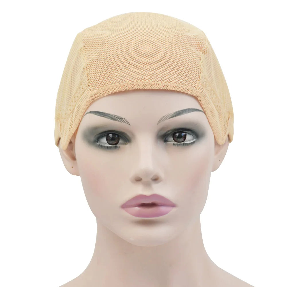 1Pc Wig Cap Mesh Weaving Caps Black/Beige Stretchable Front Double Lace Wig Caps with Adjustable Straps for Making Wigs