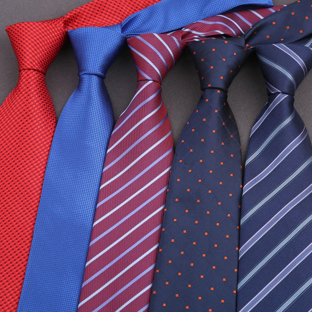 Classic New 8cm ties Men's Solid Stripes Plaid Necktie Navy Red White Satin Ties For Man Business Wedding Party Tie Gift