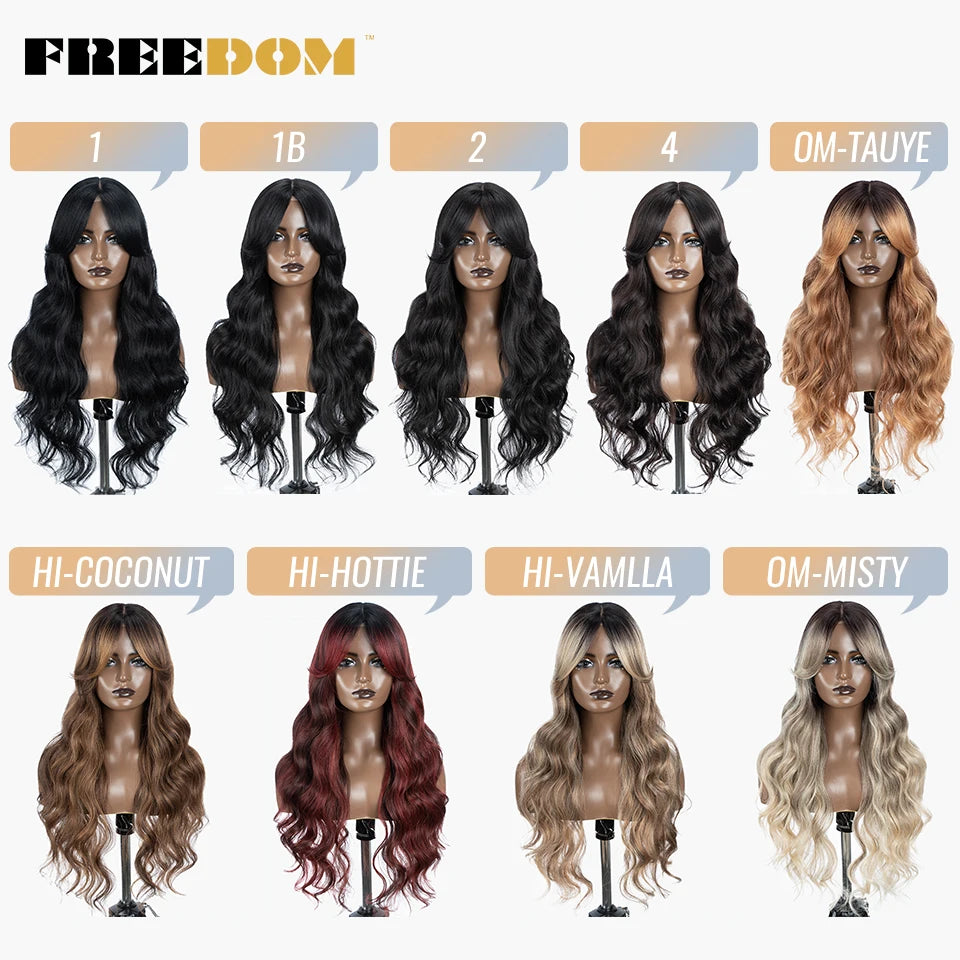FREEDOM Synthetic Lace Wigs For Black Women Long 28 inch Body Wave Wavy Middle Part Lace Wig Ombre Blonde Brown Cosplay Wigs