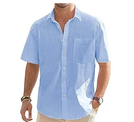 Men's-Summer-New-Style-European-and-American-Fashion-Classic-Comfortable-Breathable-Cotton-and-Hemp-Solid-Color-Top-Shirt