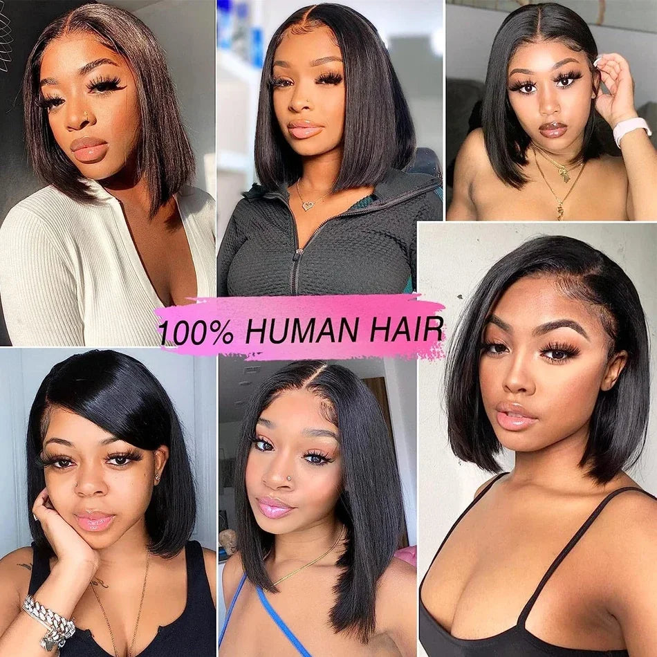 Brazilian Bone Straight Short Bob13x4 Glueless Lace Frontal Human Hair Wigs HD Transparent Lace Front Ready To Go 4x4 Lace Wig