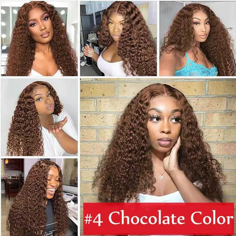 13x4 13x6 Chocolate Brown Deep Water Wave Lace Frontal Wig Brown Colored Curly Lace Front Human Hair Wigs For Women Pre Plucked