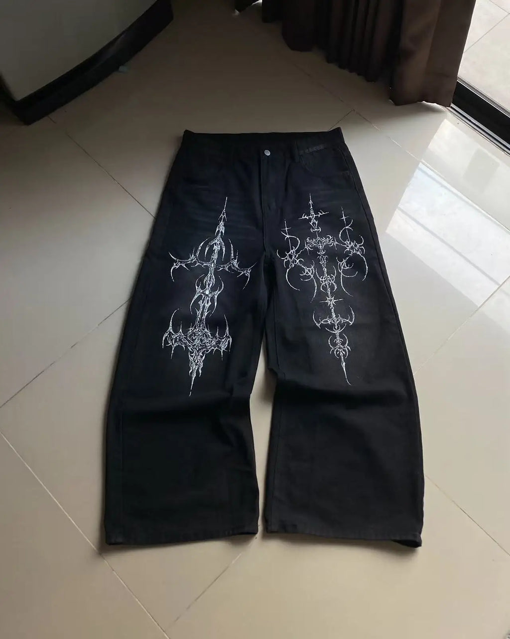 2026 new wash jeans printing double pocket baggy jeans men high street retro hip hop fashion casual couple wide-leg denim pants