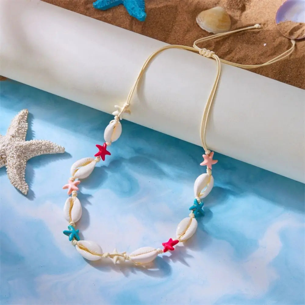 Fashion Bohemian Style Shell Necklace Double Layer Starfish Clavicle Chain Sweater Chain Gifts