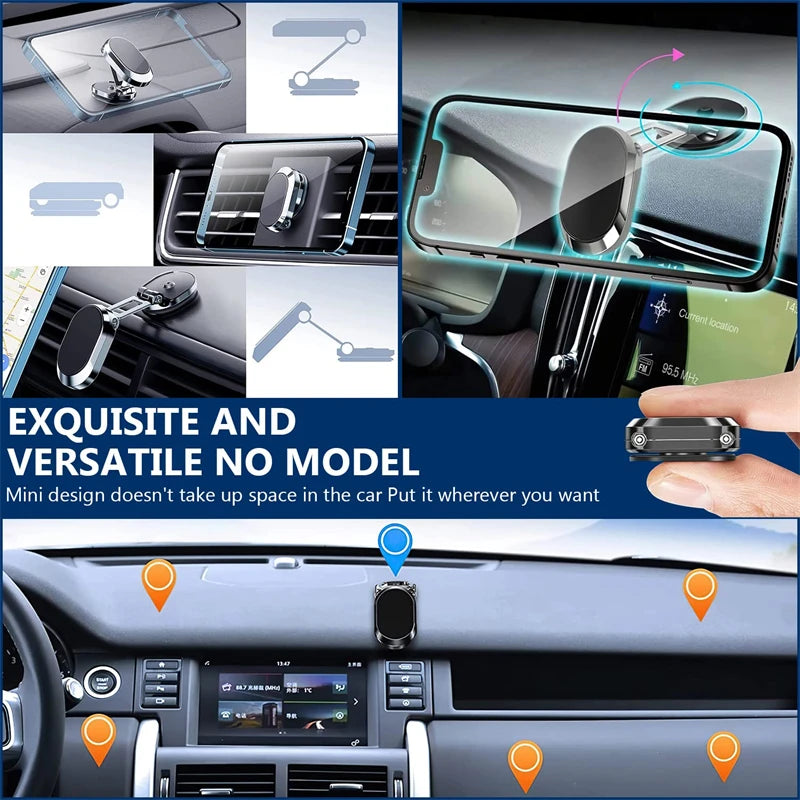Aluminum Alloy Folding Magnetic Car Phone Holder 360° Rotation Magnetic Cell Phone Holder Bracket Magnetic for All Smartphone