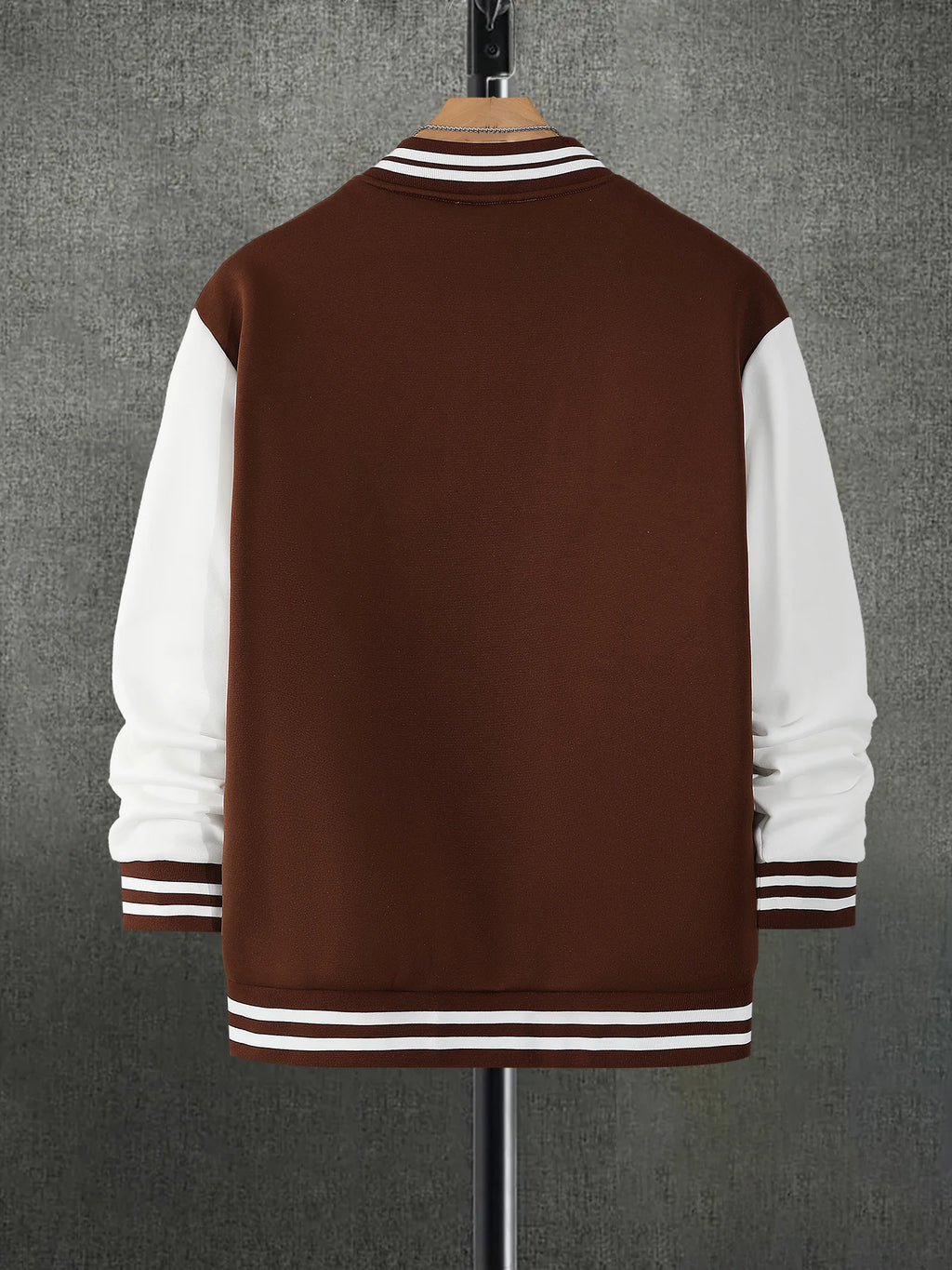 Men's Coffee White Colorblock Baseball Jacket Spring Fall Streetwear Loose Varsity Coat