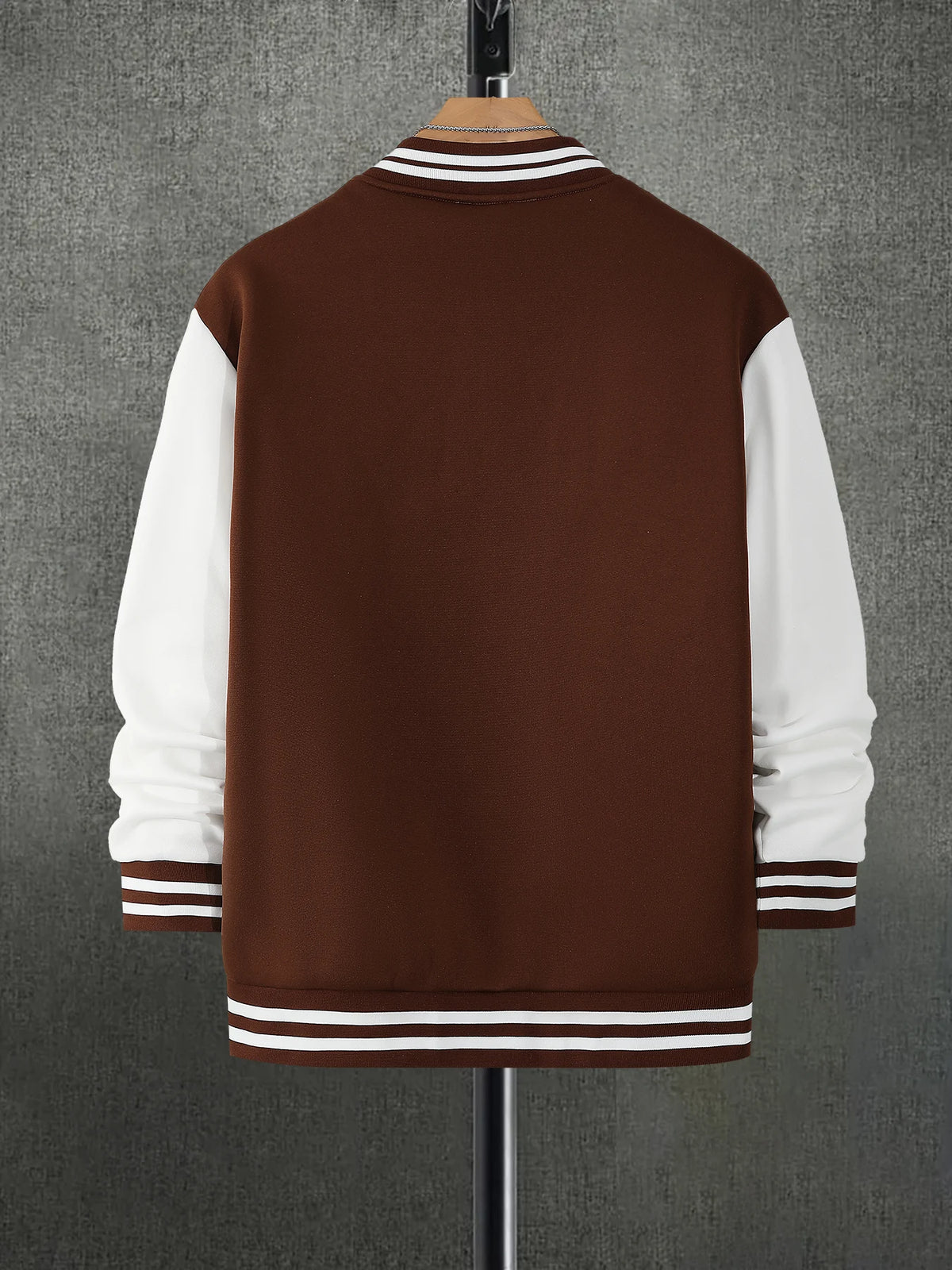 Men's Coffee White Colorblock Baseball Jacket Spring Fall Streetwear Loose Varsity Coat