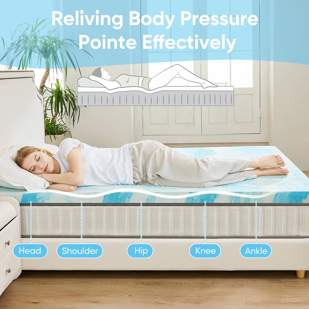JHK 2-4 Inch Gel Memory Foam California King Mattress Topper  Cooling Mattress Soft and Breathable Bed Topper Bedroom Furniture