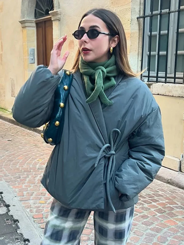 Upgraded Thick Wrap Front Tie Padded Jacket Kimono Style Collar Long Sleeve Loose Warm Daily Women Coat 2026 Winter Cotton Coats