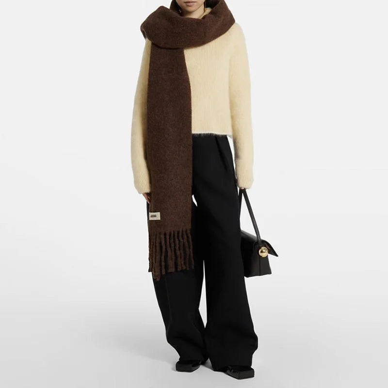 Solid Color Alpaca Wool Blended Scarf For Women Man Winter Thick Warm Cashmere Scarves Shawl Female Stoles Brand 2026
