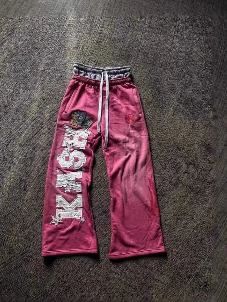 Autumn and Winter Fashion High Street Ins Fashion Men's and Women's Loose Straight Embroidered Printed Casual Pants