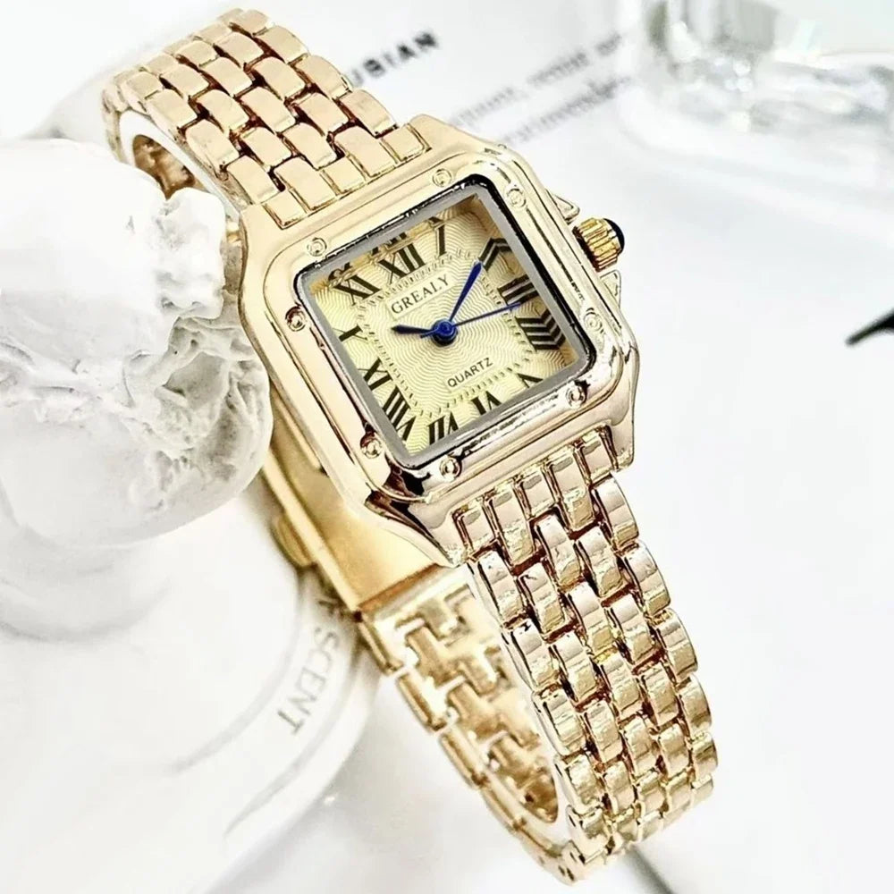 Fashion Square Women Watches Luxury Stainless Steel Strap Ladies Wristwatch Opening-cuff Bracelet Bangle Set Relogio Feminino