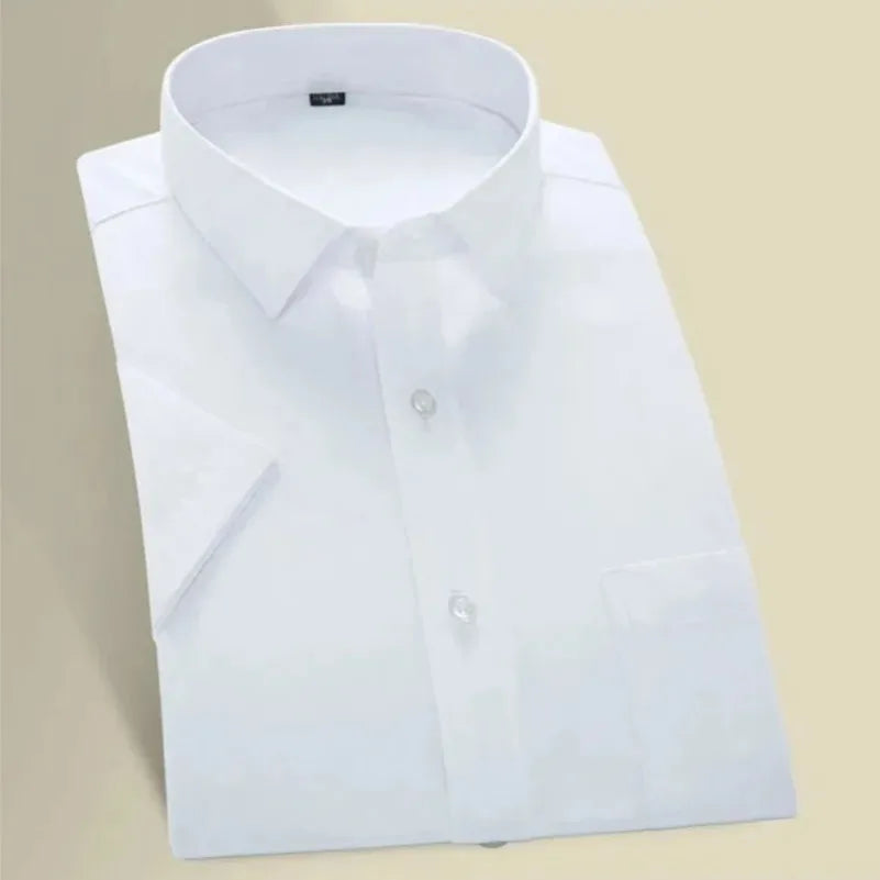 Men's Short Sleeved Dress Shirt Summer White Black Blue Pink Classic Solid Chemise Homme Male Business Casual Shirts KOACUS