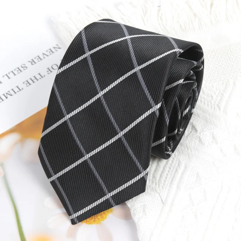 Men Ties Classic Business Necktie Black Stripes Plaid Solid Tie for Man Gifts Neck Tie for Wedding Party Accessories