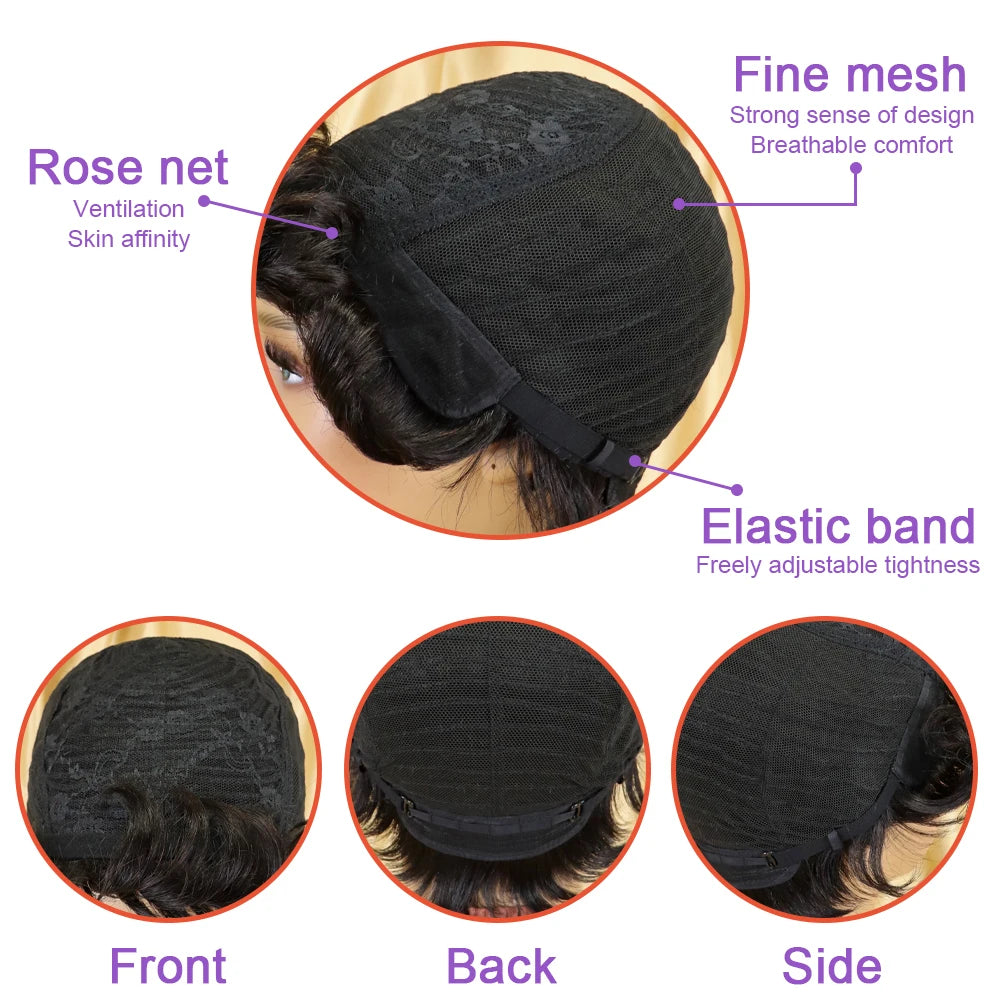 Short Human Hair Wigs with Bangs Short Pixie Wig Human Hair for Women Fashion Full Machine Wig Cheap Natural Black Burgundy Brow