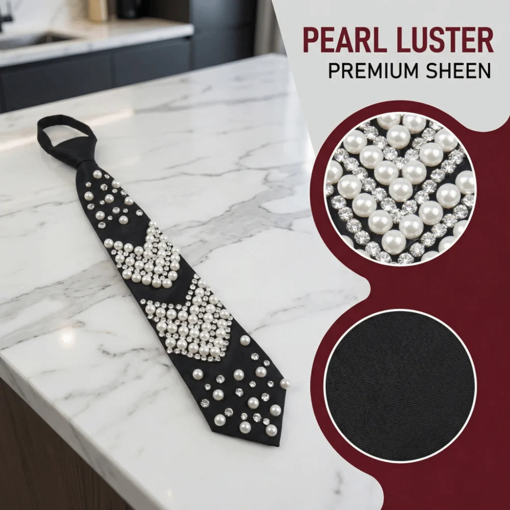 Temperament Rhinestone Pearls Tie Korean Style Black Hand-beaded Long Necktie Academic Style Collares Decoration Shirt Tie Daily