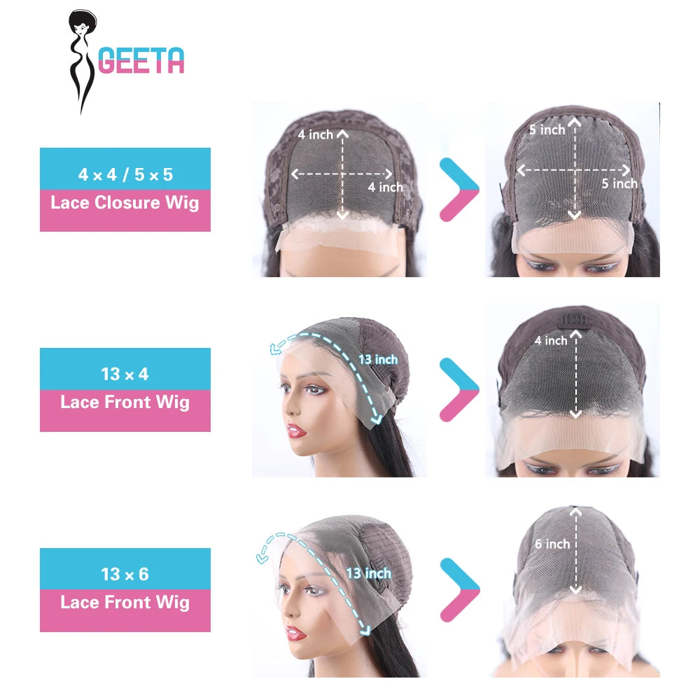 Geeta 200% Density HD Transparent 5X5 Lace Closure Wig Pre Plucked Bone Straight 13x6 Lace Front Human Hair Wigs for Black Women