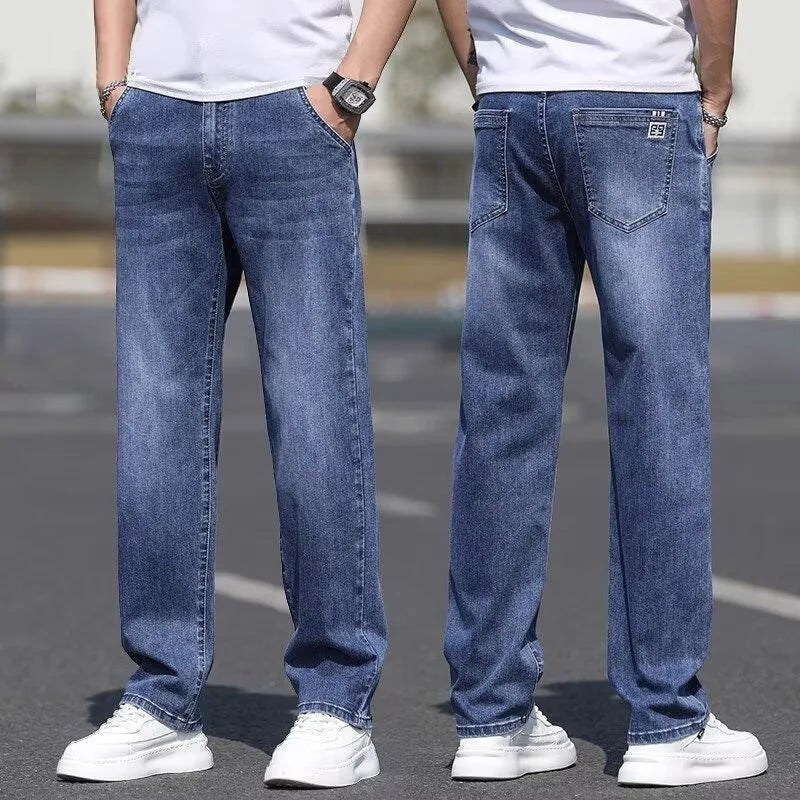 2026 New Men Baggy Straight Fashion Versatile Casual Pants Male Summer Thin Breathable Denim Pants Daily Classic Blue Trousers