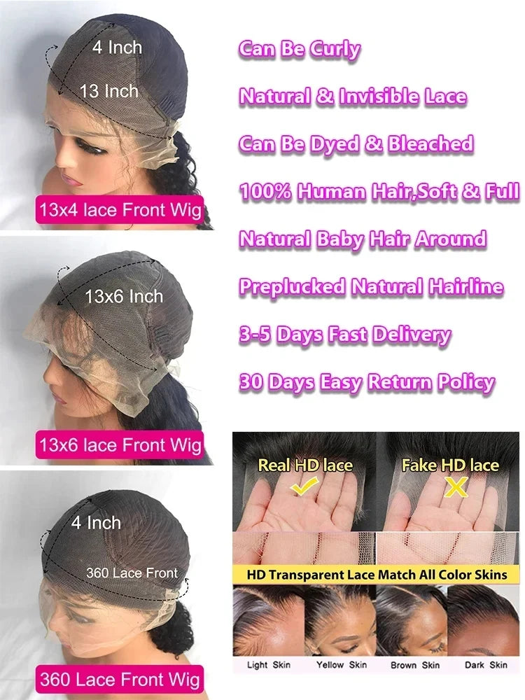 250 Density 100% Human Hair 46 Inch Water Wave Curly 13x4 13x6 Hd Lace Front Wigs Black Pre Plucked Deep Wave 360 Lace Front Wig